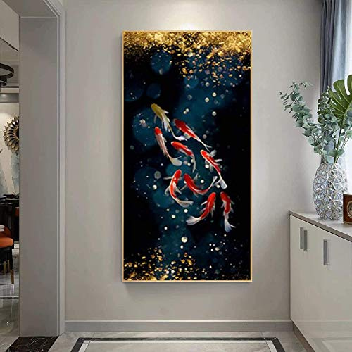 SHYJBH Leinwandbilder 70x140cm ohne Rahmen Koi Fisch Lotus Teich Poster Drucke Bilder Leinwandbilder Wandkunst Wandbild Eingang Wohnzimmer Modern Home Decor