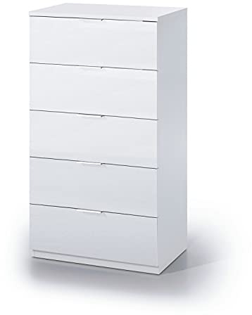 Dmora - Mesquite-Kommode, Kommode mit 5 Schubladen, Kommode für Schlafzimmer, moderne Kommode, 60 x 40 x 110 cm, Weiß