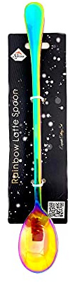 SHINE Pack of 6 Latte Spoons,Forks,Teaspoon Long Handle Stainless Steel Spoon - Ideal For Coffee Cafe Latte, Espresso, Hot Chocolate,Hot Drinks, Dessert (Rainbow)