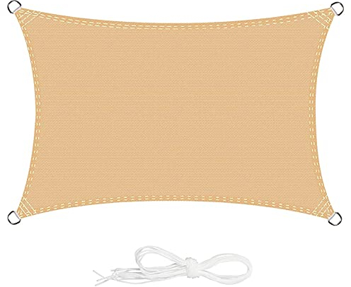 ERPENG Sonnensegel 5x6m Wetterfest,95% UV Schutz Balkonverkleidung mit Seilen und Befestigungs Kit für Veranda, Außenbereich, Terrasse, Balkon, Beige
