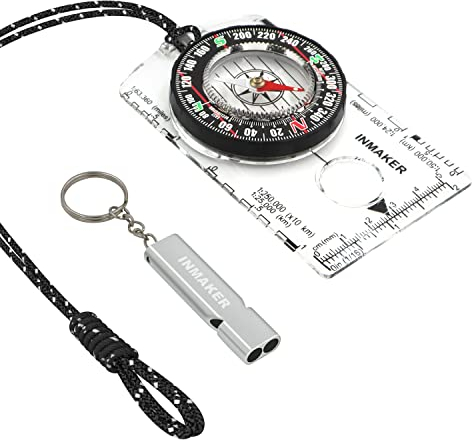 INMAKER Outdoor Kompass mit Floureszierendem Lanyard, Kinder Kompass für Navigation und Survival
