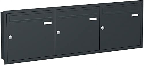 Briefkastenanlage Unterputz mit eckiger Verkleidung Modell U1 Farbe RAL 7016 anthrazitgrau, Größe mit 3 Briefkästen