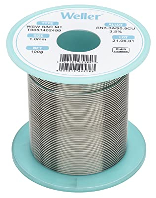 Weller WSW SAC M1 (T0051402499) Bleifreier Lötdraht, Ø 1,0 mm, Legierung Sn96.5Ag3Cu0.5, Flussmittelgehalt 3,5%, 100 g