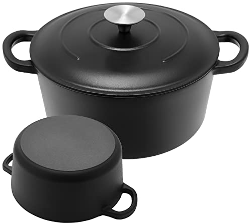 Cocotte en Fonte, Marmite en Fonte, Ø24 cm, Volume 3,9 L, Cocotte avec Couvercle, Revêtement Émaillé, Convient aux Fours, Cuisinières à Gaz, Cuisinières à Induction, etc. Noir