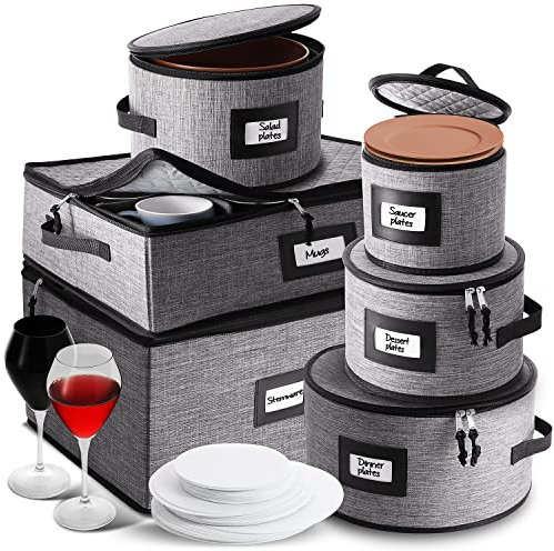 Contenedores de almacenamiento de porcelana fina, carcasa dura, 6 recipientes de almacenamiento de platos, recipientes de almacenamiento apilables, almacenamiento de tazas de café y caja de