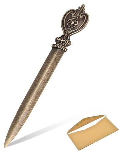 HERCHR Coltello Tagliacarte Vintage, Tagliacarte Metallo con Impugnatura in Motivo Floreale a Forma di Cuore, Leggero Taglierina per Buste, Forniture per Ufficio, casa e Scuola