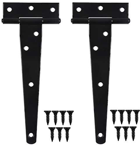 Lot de 2 charnières en T robustes de 150 mm avec vis pour portes de grange, portes de grange, portes de jardin, noir (15,2 cm)