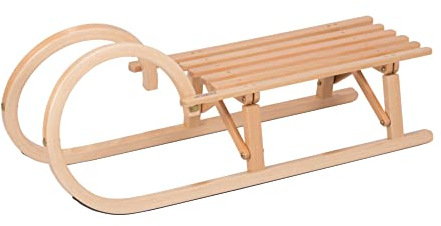 Spetebo COLINT Hörner Klapp-Schlitten - 100 cm - klappbarer Holz Rodelschlitten TÜV geprüft - klassischer Kinderschlitten aus Buchenholz