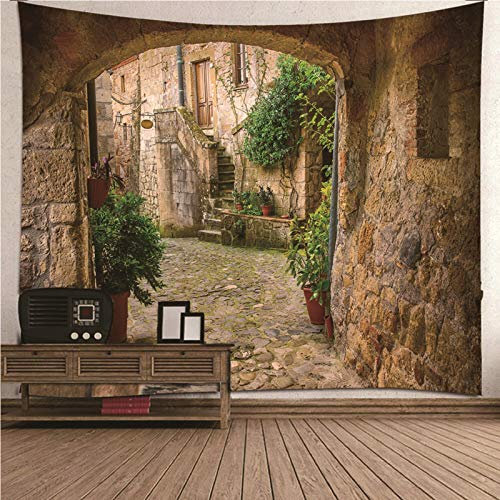 Banemi Outdoor Teppich, Weihnachtsdecke Gobelin Braun Steinhaus Polyester Wandteppich Bed Dorm Décor 150x130CM