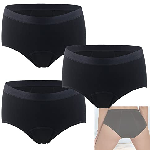 3 Pièces Culotte D'incontinence Urinaire Lavable avec Zone Absorbante Anti-Fuite pour Femmes Culotte Menstruelle Femmes sous-Vêtements Coton sous-vêtements Slip,3XL,Black