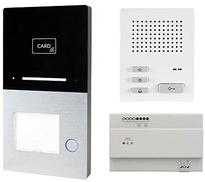 Voxura Domo Türsprechanlage Gegensprechanlage 1-Familien Komplett Set Aufputz AP Audio-Außenstation RFID Bluetooth Audio-Innenstation Netzgerät