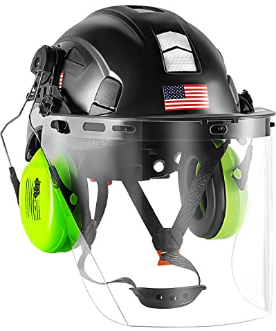 Forestry Safety Helmet Chainsaw Helmet with Polycarbonate Full Clear Visor and Ear Muffs 3 in 1 Forestry Hard Hat