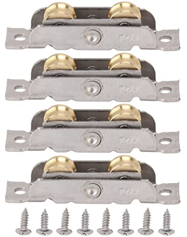 AUNMAS 4Pcs Sliding Patio Door Roller Assembly, Ball Bearing Sliding Door Roller Stainless Steel Sliding Door Wheel with 8 Screws Screen Roller Replacements for Home Office (Concave Wheel)