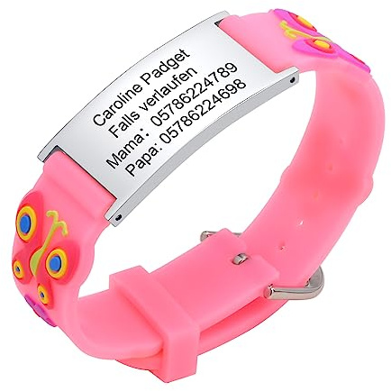 Pulsera de emergencia SOS para niños, número de teléfono – resistente al agua, silicona antipérdida, pulsera de identificación para niños, pulsera de identificación médica personalizada para niñas y