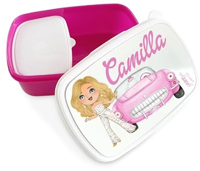 Porta Pranzo Personalizzato con Nome | Lunch Box Scuola e Asilo | Bambola alla Moda Fashion Doll Rosa | Porta Merenda Bambina