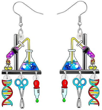 RAIDIN Boucles d'oreilles pendantes en acrylique Microscope de lab scientifique pour femmes filles Biologie Chimie Bijoux d'appréciation enseignants Cadeaux pour la rentrée scolaire (ADN)
