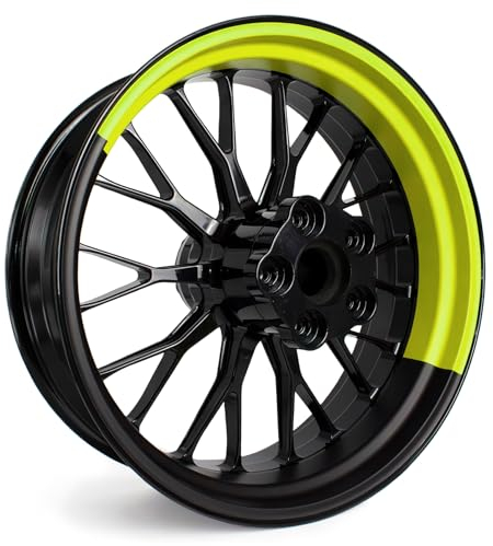 4-teiliges Felgenbettaufkleber Set für 17 Zoll Felgen Komplett Dekor Folie für Motorrad Felgenrandaufkleber selbstklebend wasserfest uv-beständig MR021 (04-04 Half Gelb)