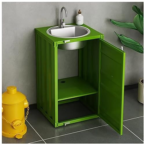 ZTGL Badmöbel Set Waschtisch Badezimmerschrank Standwaschbecken aus Handgefertigte Iron Art Container Waschbecken Mit Edelstahlhahn Waschplatz Badezimmer Toilette,Grün,55x45x85cm
