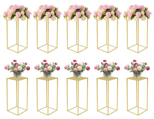Fiita 10 Piezas ASEN para mesas de Boda 40cm jarrón de Flores Alto de Metal Columna Rectangular Soporte de Flores para Decoraciones de Mesa de Fiesta Bodas Soporte geométrico de Mesa