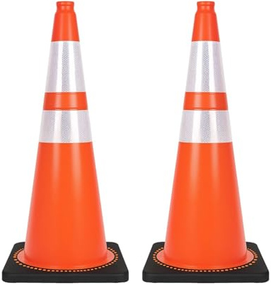 75CM Unbreakable Traffic Cone - Orange | 30 Inch Road Safety Cone with Weighted Base | High-Visibility Reflective Street Cone | Portable, Wind-Resistant Traffic Cone with Black Base - 2 Cones