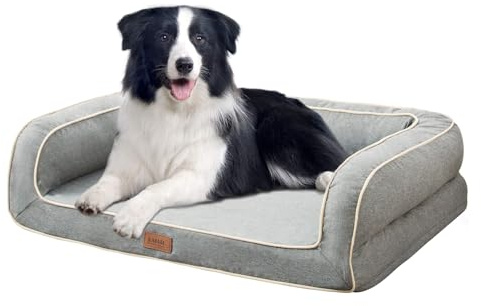 EMME - Cama ortopédica para perros de tamaño mediano, 91 x 71 x 23 cm, sofá ortopédico, de espuma viscoelástica, impermeable, cama para perros grandes, lavable, con borde, gris claro