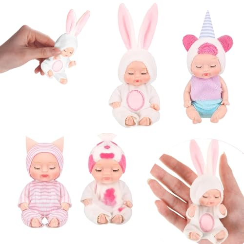 JOAASU Mini Baby Puppe, Mini Reborn Puppen, Babypuppe 4 Stück, Kleine PüPpchen Mit Kleidung, Newborn Reborn Baby, Baby Puppe für Mädchen, Kleinkinder und Kinder