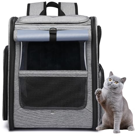 PJDDP Grau,Katzentransportbox, Haustier Rucksack Mit Netzfenster, Hatmungsaktive Und Leichte Hundetasche Für Kleine Hunde, Katzen Hunde Tragetasche Tragbare Und Faltbare Rucksack