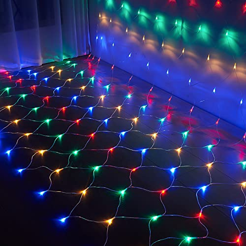 Daromigo LED Lichternetz 2x2m 204LEDs Lichterkette Lichterkettennetz 8Modi Lichtervorhang mit Stecker für Innen und Außen Dekoration, Bunt