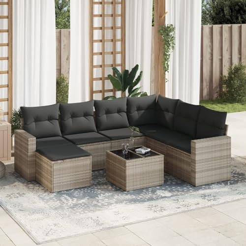 Homgoday Gartenmöbel-Set, 8-teilig, mit Kissen, hellgrau, Polyrattan, Möbeldekor, Set Schlafsofa, Wohnzimmer, Couch, modernes Set für Outdoor-Sofa für den Garten, Modell 3251649