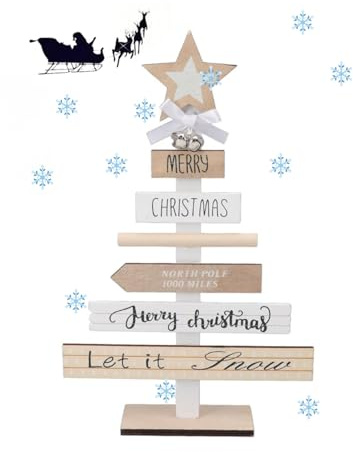 1 árbol de Navidad de Madera marrón Decoración navideña con Escritura Adornos navideños para el hogar Árbol de Navidad Artificial para la Mesa (Blanco)
