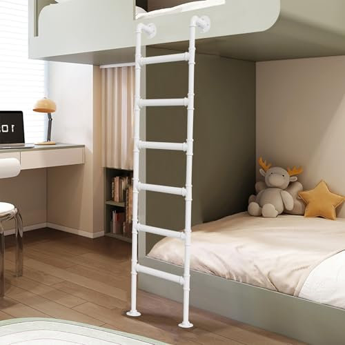 Etagenbettleiter Dachbodenleiter An Der Wand Montierte Trittleiter aus Metall 100cm–300cm Weiße Schmiedeeisen-Kellerausstiegsleiter Feuerleiter für die Sicherheit zu Hause im Notfall(190cm/75in)