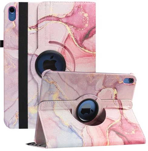 RLINGX Rotating Case for iPad (A16) 11th Generation 11 Inch (2025), iPad 10th Generation 10.9 Inch (2022), 360 Degree Rotating Multi-Angle Viewing Folio Stand Case, Auto Sleep/Wake (Pink Marble)