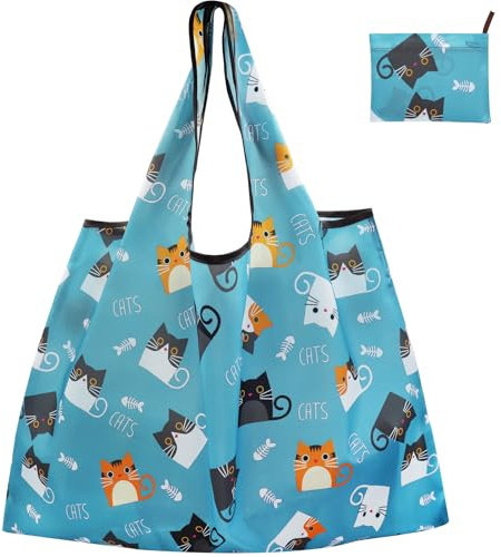 FenFang Einkaufstasche Faltbar Groß, Einkaufsbeutel Stoff Wiederverwendbare, Mehrwegtasche Faltbare Tasche Leichte Schnelltrocknend für Einkauf Reise Ausflug, 56 X 67 cm