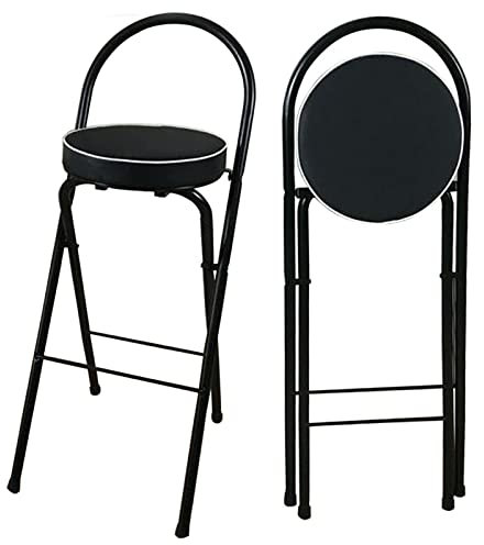Sgabello da bar portatile, pieghevole, imbottito, per cucina, per interni ed esterni, campeggio, viaggi, nero, altezza 65 cm