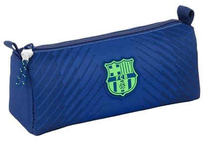 SAFTA F.C. Barcelona Navy Blue - Portatodo con Cremallera y Compartimiento, Estuche Infantil, Estuche Niño, Ideal para Niños en Edad Escolar, Cómodo y Versátil, Calidad y Resistencia, 21x7x8 cm