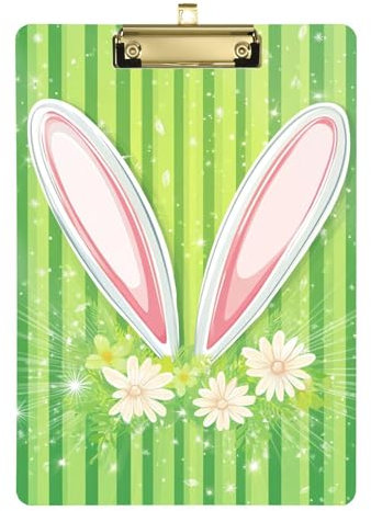 Klemmbrett mit Hasenohren, Blumen, Kaninchen, A4, 31,8 x 22,9 cm, Metall-Klemmbrett mit niedrigem Profil-Clip für LKW-Fahrer, Büro, Meeting