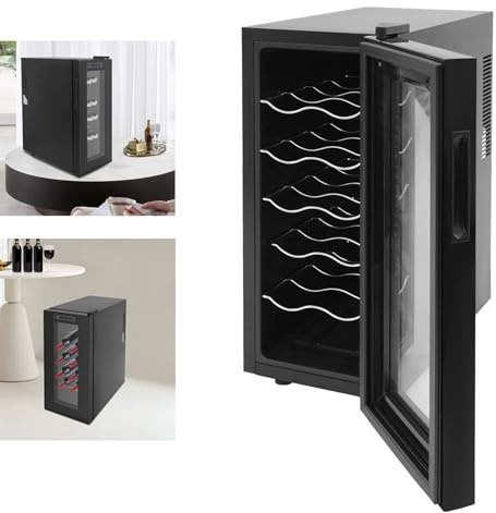 Zoobotanica Vinkylskåp, 12 flaskor/33 liter, vinskåp, litet med LED-belysning, minikylskåp, vinkylare, vinkylare, vinklimatkylskåp med klar dörr av glasdörr, UV-skydd