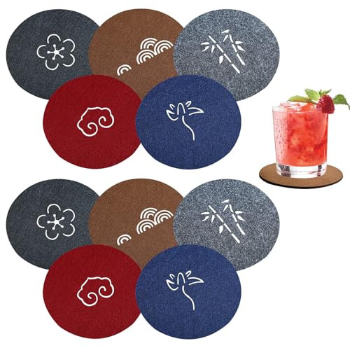 ZWWOGE Posavasos Originales Juego 5 Patrones intermedios y Colores Diferentes Posavasos de Fieltro Redondos Juego, Lavables Doble Cara Posavasos con Antideslizante Impermeables Posavasos
