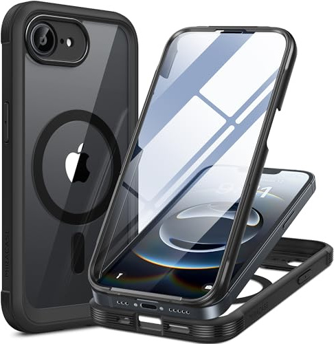 Miracase für iPhone 17e Hülle/16e Hülle für MagSafe,360°Ganzkörper-Stoßfest | mit Kratzfester Panzerglas-Schutz, Blasenfrei, Voll-Kameraschutz, Langlebige, Handyhülle für iPhone 17e und iPhone16e,Schwarz