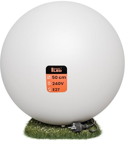 SMART LED Kugelleuchte für Garten IP65-50 cm Kugel Außenleuchte Optik - E27 230V - winterfest - Erdspieße, austauschbare Lichtquelle, Weg- und Gartenbeleuchtung (Ø 50 cm)