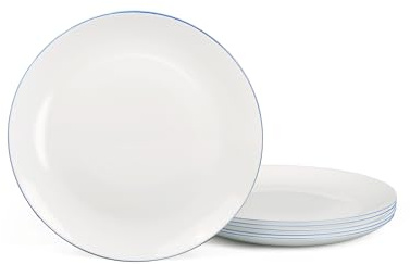 LaGlint 10.5 inch 27 cm Dinner Plate Set of 6 White Navy Rim Opal Glass | hand painted rim design, navy accent style, microwave and dishwasher safe, elegant modern dinnerware, family entertaining use