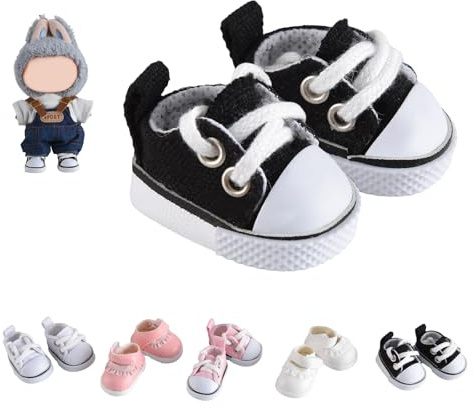 2025 Neue Version Puppenschuhe, 1 Paar hochwertige schwarze Canvas-Schuhe, perfekte Ergänzung für Bubu-Kleidung, Schuhe für 15 & 17 cm Puppenzubehör
