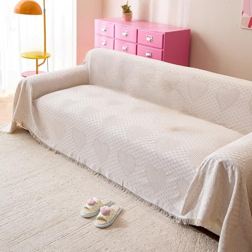 FANSU Chenille Sofadecke Sofabezug L Form 1 2 3 4 Sitzer Sofaüberwurf Decke rutschfest Sofabezug Ecksofa Universelle Couch Bezug Sofaschoner Sofa Decken Couch Überwürf, Bunt Herz (Beige,180x340cm)