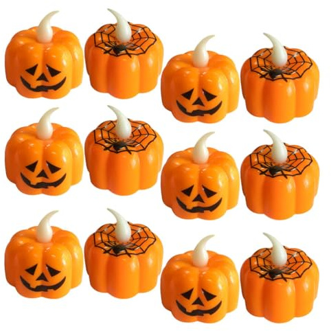 Gadpiparty Lot de 12 Bougies Chauffe-Plat Citrouille Décoratives pour La Maison, LED Orange Citrouille, sans Flamme, à Piles, pour Halloween, Thanksgiving, pour Table, Fête en Intérieur