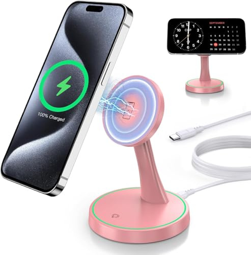 Induktive Ladestation Kompatibel mit MagSafe Ladegerät,OANDYS 2 in 1 15W Schnelles iPhone Ladestation für iPhone 17/16/15/14/13/12Serie und für AirPods,Wireless Charger mit schlaffreundlichem Licht