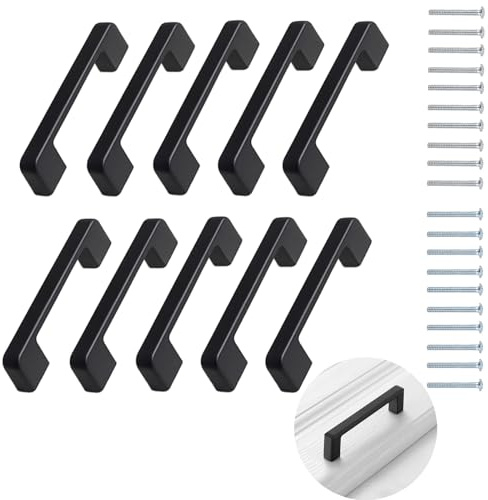 CeoxThao 10 Piezas Manijas de Cocina Negras para Armarios y Cajones, Tiradores Armarios Cuadrados, Manillas Rectangulares para Puertas Negro, Compatible para Accesorios de Decoración Muebles