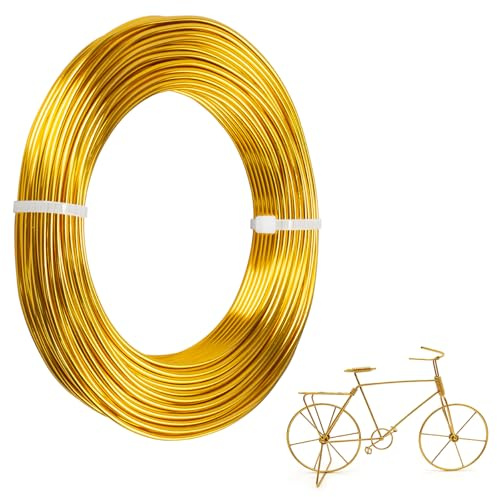 Draht zum Basteln, Basteldraht 2mm x 30M, Schmuckdraht Golden, Aludraht, Aluminiumdraht, biegsamer Basteldraht Golden für Kranzherstellung, Schmuckherstellung, Modellbau, DIY Kunsthandwerk
