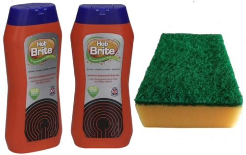 HOUSEMANN Hob Brite Cleaner 250ml (Two Packs) with Supersized Scourer Sponge