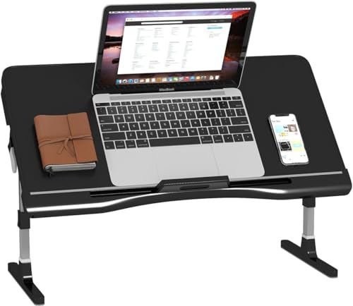 ARATERVIO Höhenverstellbarer Laptoptisch – Winkelverstellbarer Lapdesk bis 17 Zoll, Stabiler Betttisch mit Mausfläche, klappbar & rutschfest, Laptop-Zubehör & Lapdesks (Schwarz)