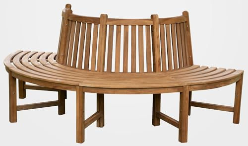 DELUKE Baumbank Risen Holz Braun 203x44x90 cm | Halbrunde Sitzbank Mit Lehne Baumbank Gartenbank Für Baum